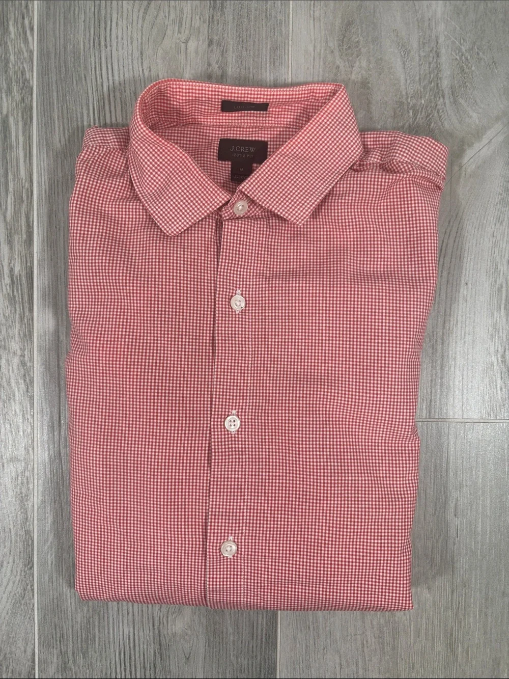 J.Crew Ludlow Slim Dress Shirt M Red Gingham Linen